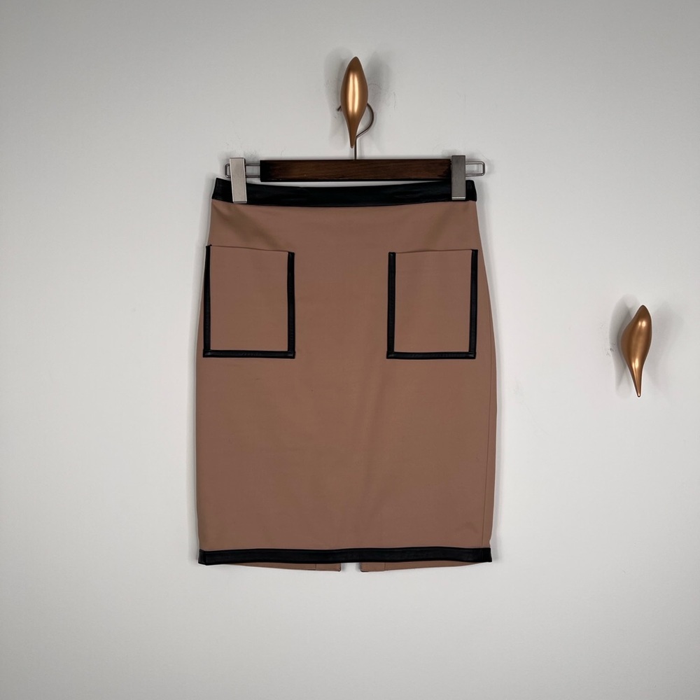 Club Monaco Tan Pencil Skirt with Black Trim